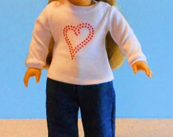 White Tee with Red Bling Heart and Boutique Jeans - 18 Inch Dolls such as American Girl