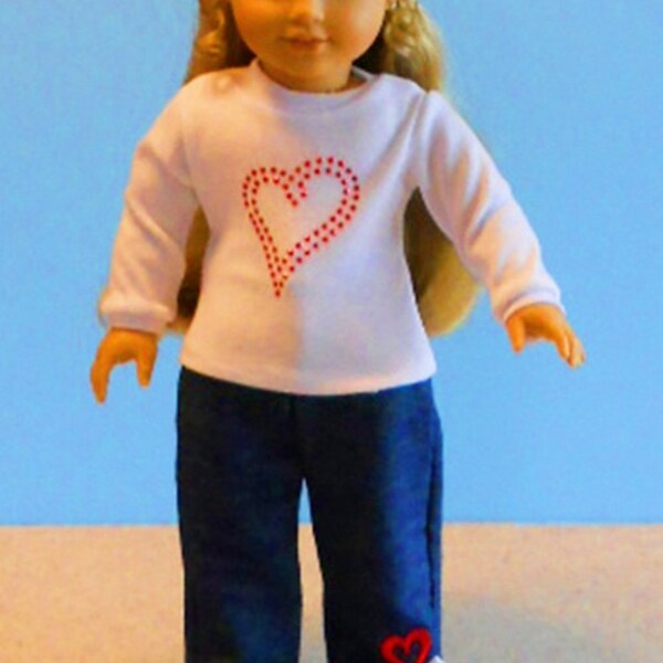 White Tee with Red Bling Heart and Boutique Jeans - 18 Inch Dolls such as American Girl