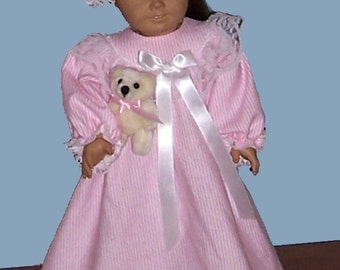 Pink and White Striped Nightgown for 18 Inch Dolls such as American Girl