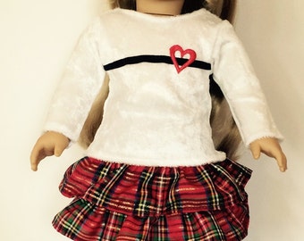 Rode geruite vakantie flirt rok outfit voor 18 inch poppen zoals American Girl