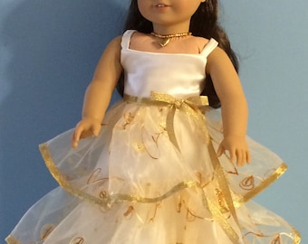 Ivory Party Dress with Gold Sequins and Ribbon for 18 Inch Dolls such as American Girl