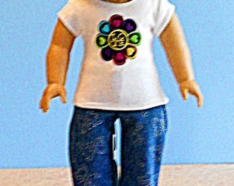 White Tee with LOVE Flower Applique and Jeans - 18 Inch Doll Clothes such as American GIrl