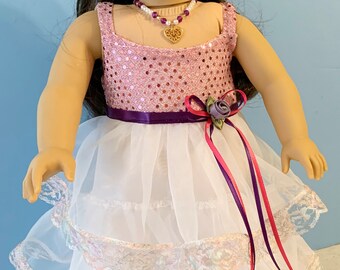 Organza Ruffle Party Gown with Multi Color Lace for 18 Inch Dolls such as American Girl