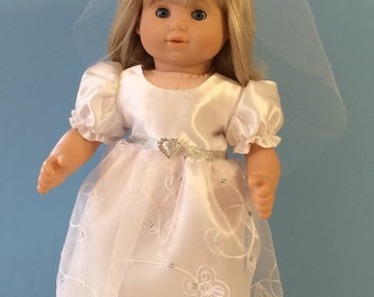 White Sequin Organza and Satin Dress for 15 inch Dolls Such As the Bitty Baby Dolls