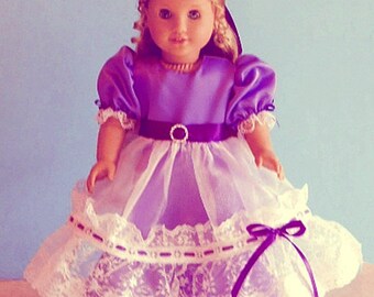 Purple Satin and White Lace Southern Belle Gown for 18 Inch Dolls such as American Girl