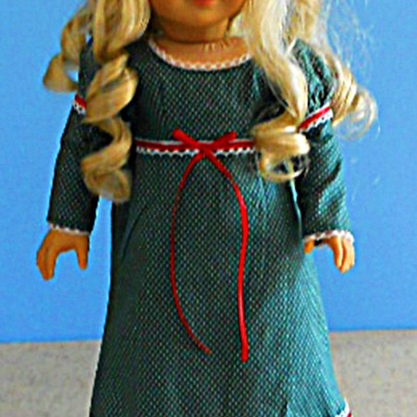 American Girl Doll Clothes - Green Christmas Regency Dress with Barretts for Caroline