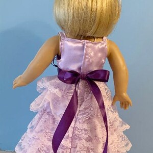 Lilac Lace Ruffled Party Gown with Dark Purple Trim for 18 Inch Dolls such as American Girl image 5