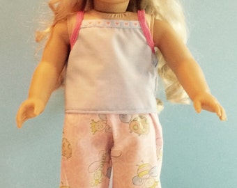 Light Blue and Pink Print Tank Style Pajamas -for 18 Inch Dolls such as American Girl