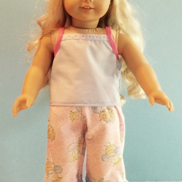 Light Blue and Pink Print Tank Style Pajamas -for 18 Inch Dolls such as American Girl