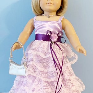 Lilac Lace Ruffled Party Gown with Dark Purple Trim for 18 Inch Dolls such as American Girl image 1