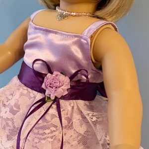 Lilac Lace Ruffled Party Gown with Dark Purple Trim for 18 Inch Dolls such as American Girl image 4