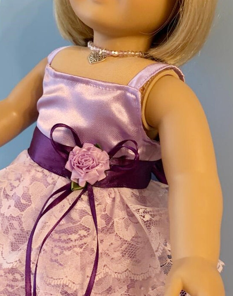 Lilac Lace Ruffled Party Gown with Dark Purple Trim for 18 Inch Dolls such as American Girl image 4