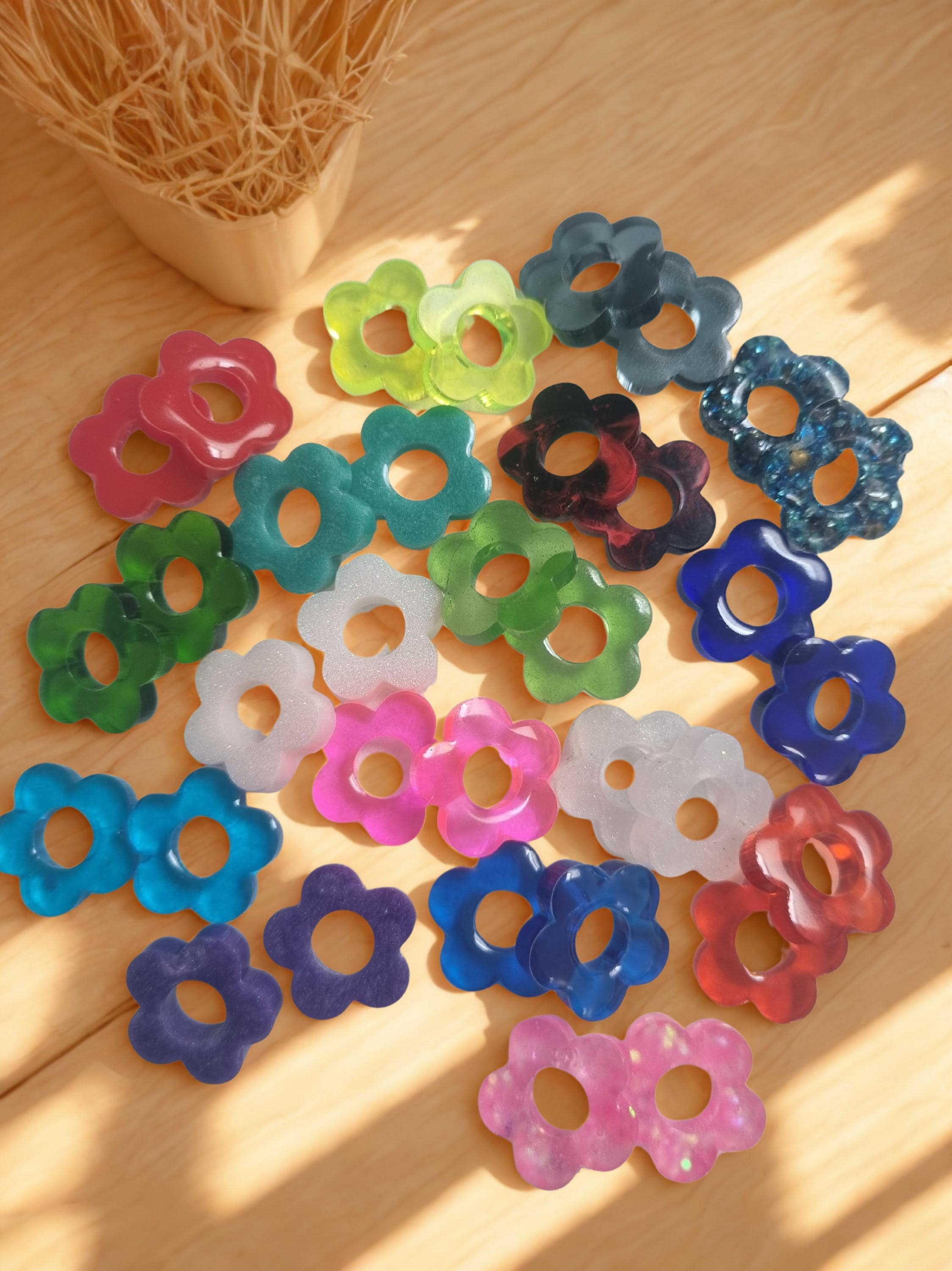 Collier Et Boucles D'oreilles Pendantes W-79 à Grandes Fleurs Colorées - Style Rétro Moderne USA