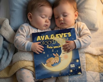 Personalized Twin Bedtime Story Book with Custom Name, Gift for Baby Siblings