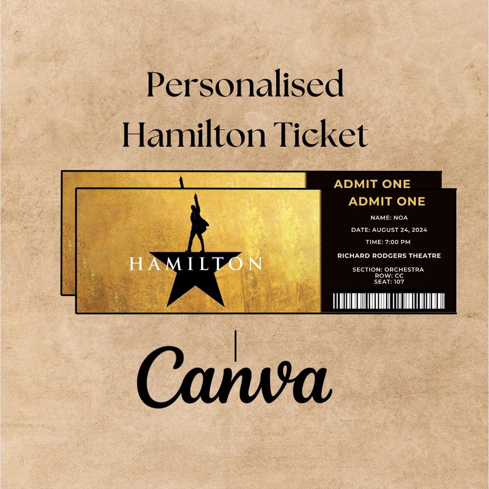 Hamilton Digital Ticket Etsy