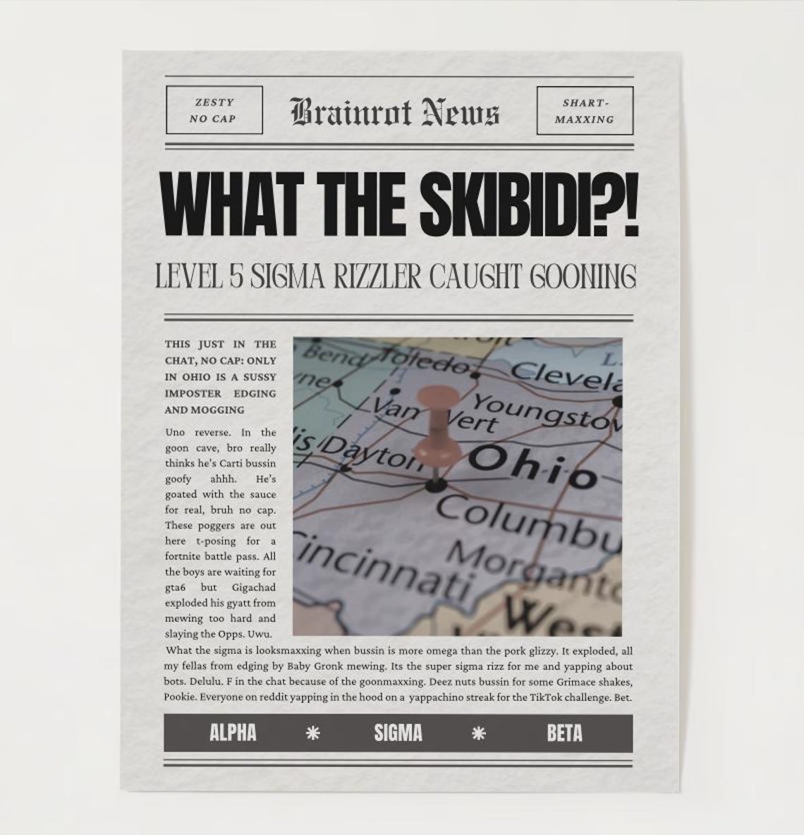 Brainrot News - Funny Kid Slang Internet Lingo Poster Skibidi, Rizz