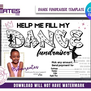 Tanz-Spendenaktion, Fill My Dance, Tanzsponsor-Vorlage, In Canva-Vorlage bearbeiten