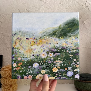 Wildflower Meadow – Original Acrylic Painting on Canvas, 8x8 inches