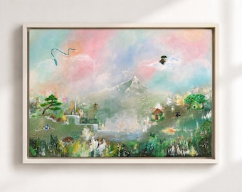 Studio Ghibli Inspired Original Acrylic Painting - Large Canvas Art (20x28")