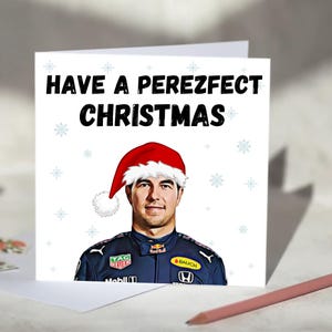 Carte de Noël Sergio Perez F1 - Passez un Noël parfait - Pour les fans de Formule 1 Red Bull - Cadeau drôle de Noël F1