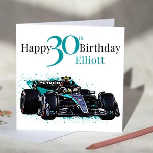 Gepersonaliseerde Mercedes F1 verjaardagskaart voor Formule 1-fans - Lewis Hamilton, George Russell