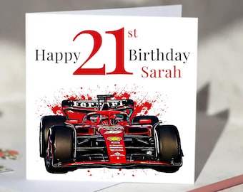 Carte d'anniversaire personnalisée Ferrari F1 pour les fans de Formule 1 - Charles Leclerc, Carols Sainz