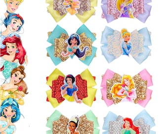 Disney Princess Belle Cinderella Rapunzel Jasmine Aurora Ariel Tiana Snow White Aurora Hair Bow