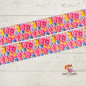 1.5&quot; High Quality Grosgrain 3D Flowers Ribbon (1 Yard, 3 Yards, 5 Yards)