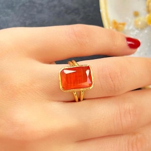 Carnelian Ring, Burnt Orange Ring, Simple Statement Ring, Faceted Ring, Stacking Ring, Gift For Her