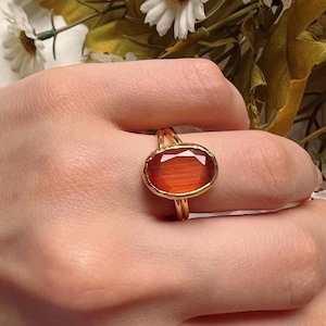 Oval Karneol Kristall Handgemachter Ring, Vintage Karneol Ring aus Massivgold, Einfache Aussage Ring, Roter Minimalistischer Ring, Ring für die Verlobung