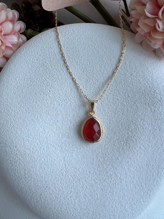 Pear Cut Carnelian Gold Plated Gemstone Necklace,carnelian Crystal