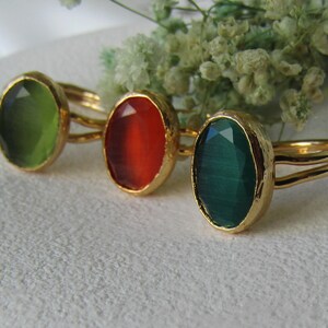 Red Carnelian Ring, Handmade Adjustable Gold Plated Ring, Lab Carnelian Jewelry, Simple Statement Ring, July Birthstone, Mother's Day Gİft image 6