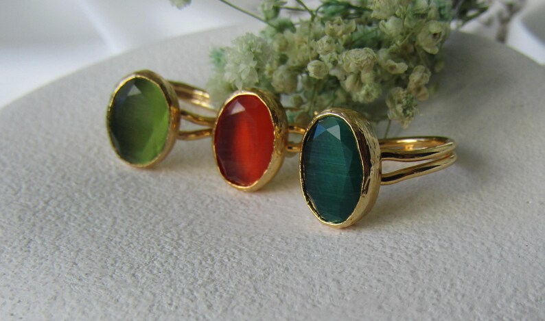 Red Carnelian Ring, Handmade Adjustable Gold Plated Ring, Lab Carnelian Jewelry, Simple Statement Ring, July Birthstone, Mother's Day Gİft image 6