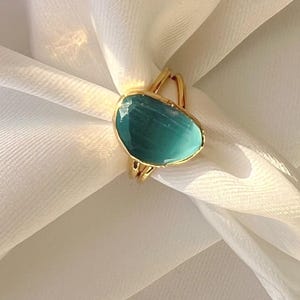 Turquoise Gemstone Ring, Blue Crystals Gold Ring, Vintage Gold Ring, Simple Statement Ring,Adjustable Ring, Ring For Summer, Ring For Her