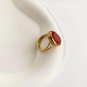 Red Carnelian Ring, Handmade Adjustable Gold Plated Ring, Lab Carnelian Jewelry, Simple Statement Ring, July Birthstone, Mother's Day Gİft image 5