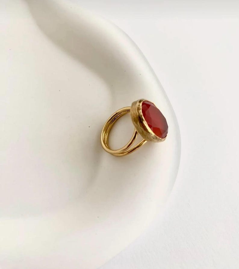 Red Carnelian Ring, Handmade Adjustable Gold Plated Ring, Lab Carnelian Jewelry, Simple Statement Ring, July Birthstone, Mother's Day Gİft image 5
