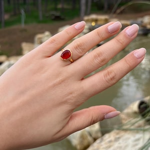 Carnelian Ring, 22K Gold Plated July Birthstone Ring, Red Stone Ring,  Handmade East West Bezel Set Ring, Mothers Day Gift