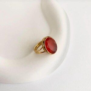 Red Carnelian Ring, Handmade Adjustable Gold Plated Ring, Lab Carnelian Jewelry, Simple Statement Ring, July Birthstone, Mother's Day Gİft image 4