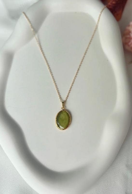 Gold necklace green stone - Etsy 日本