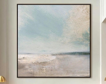 Textured Abstract Seascape Oil Painting, Coastal Horizon Minimalist Wall Art, Landscape Canvas Art, Serene Beach House Home Decor