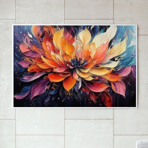 Abstract Flower Oil Painting on Canvas, Original Colorful Blooming Floral Wall Art Bohemian Botanical Landscape Art Living Room Decor Gift