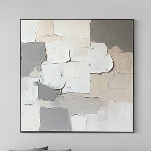 Abstract Textured Oil Painting on Canvas, Large White & Gray Wall Art, Neutral Wall Art, Palette Knife Art, Modern Living Room Wall Decor