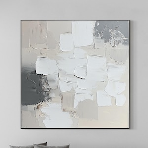 Original Textured Painting on Canvas, White & Gray Abstract Wall Art, Neutral Wall Art, Palette Knife Art, Modern Living Room Home Decor Art