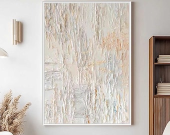 White Textured Impasto Painting, 3D Abstract Wall Art, Wabi Sabi Decor