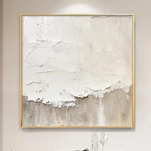 Original White Oil Painting on Canvas, Large Abstract Textured Wall Art, Palette Knife Minimalist Painting, Modern Living Room Home Decor