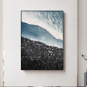Original Texture Beach Oil Painting on Canvas, Abstract Ocean Seascape Painting, Large Sea Wall Art Modern Minimalist Living Room Wall Decor