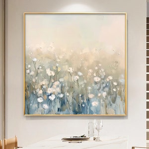 Hand-painted Original Flower Oil Painting on Canvas, Abstract Textured Floral Painting, Large Minimalist Wall Art, Modern Bedroom Wall Decor