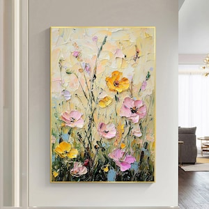 Original Flower Oil Painting on Canvas, Abstract Textured Floral Wall Art Custom Wall Art Pink Floral Painting Modern Living Room Wall Art