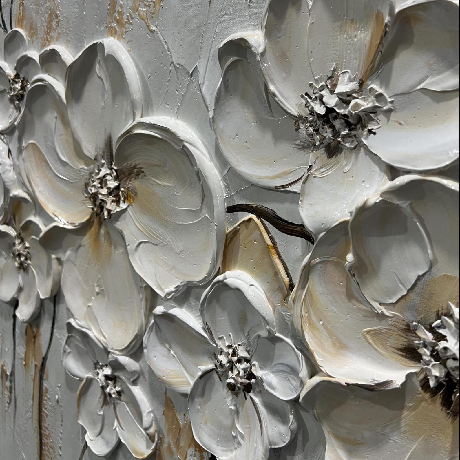 Large White Flower Oil Painting on Canvas, 3D Textured Floral Wall Art ...