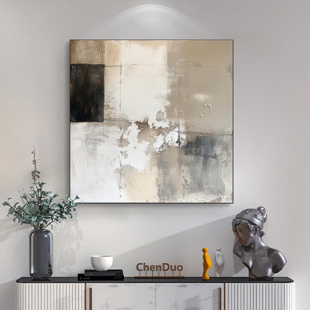 Large Abstract Oil Painting on Canvas, Original Beige and Grey Canvas ...